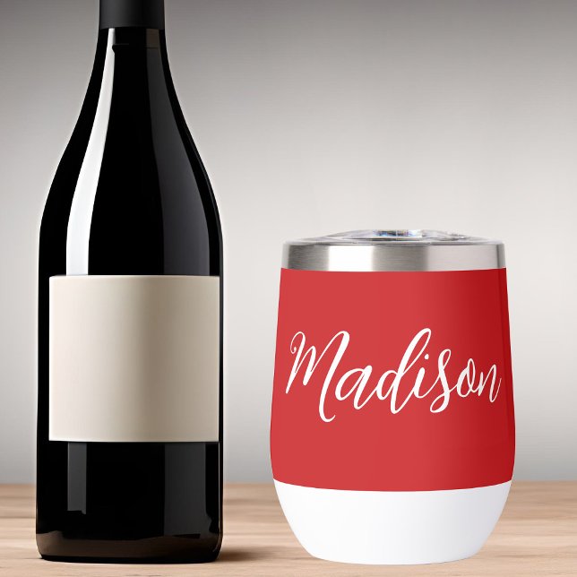 Bold Red Name Handwritten Script Custom Thermal Wine Tumbler (Creator Uploaded)