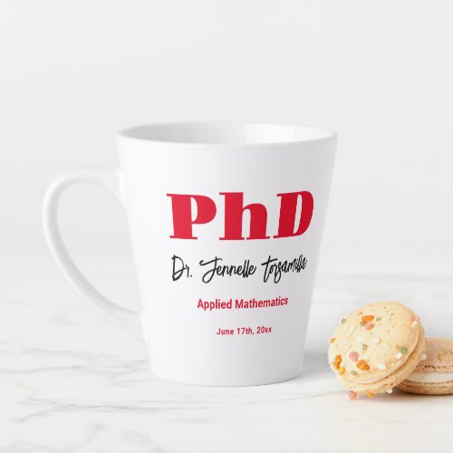 Bold Red Name PhD Graduation Latte Mug