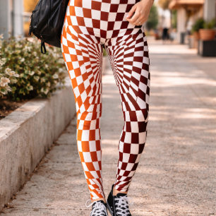 Bold Red Orange Checker Illusion Pattern Leggings