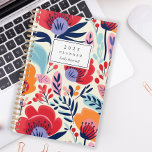 Bold Red Orange Floral Pattern Personalized 2025 Planner<br><div class="desc">Personalize this planner with your name in black italics framed by a white rectangle,  on a bold,  colorful pattern of red,  orange and purple flowers on a beige background.</div>