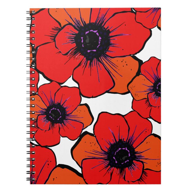 Bold Red Orange Poppies Notebook (Front)