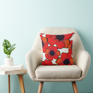 Bold Red Orange Poppies Throw Pillow
