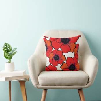 Bold Red Orange Poppies Throw Pillow by PawsitiveDesigns at Zazzle