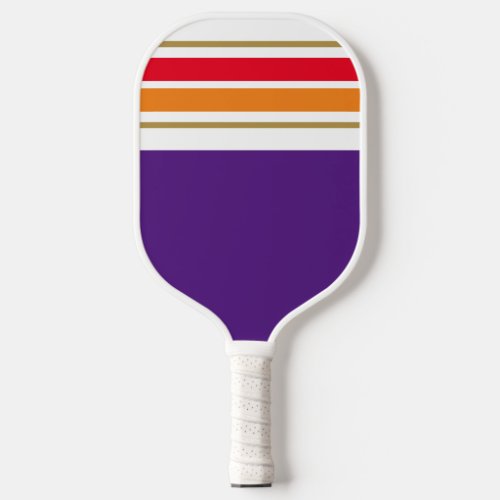 Bold Red Orange White Top Stripes On Royal Purple Pickleball Paddle