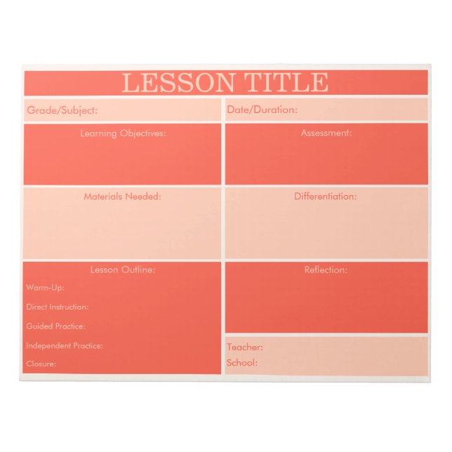 Bold Red Peach Retro Lesson Planner for Teachers Notepad (Front)