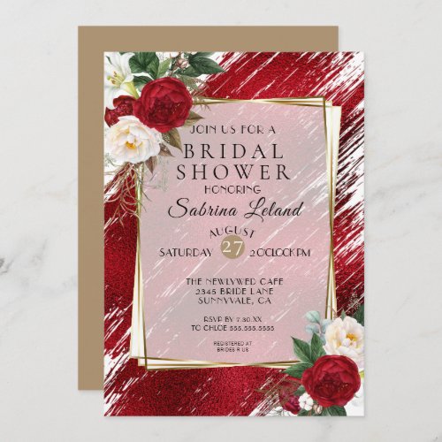 Bold Red Peonies and Crimson Paint Stroke Invitation