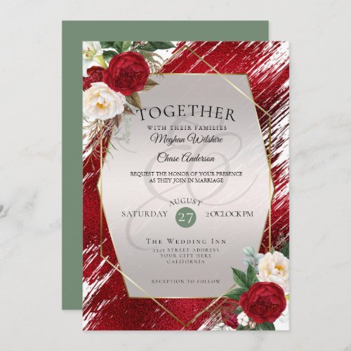 Bold Red Peonies Crimson Paint Stroke Invitation