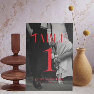 Bold Red Photo Wedding Table Number