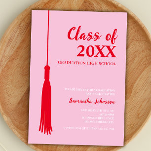 Bold Red & Pink 2025 Grad Tassel Graduation Invitation