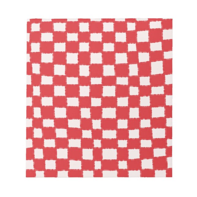 Bold Red Pink Checkered Checkerboard Pattern Notepad (Front)