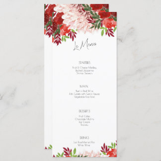 Bold Red Pink Floral Flat Wedding Menu