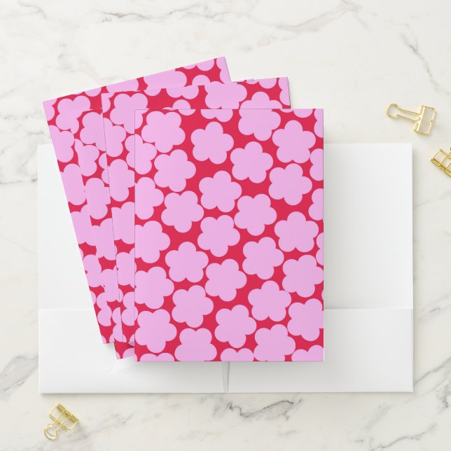 Bold Red & Pink Whimsical Flower Spring & Summer Pocket Folder (In Situ)