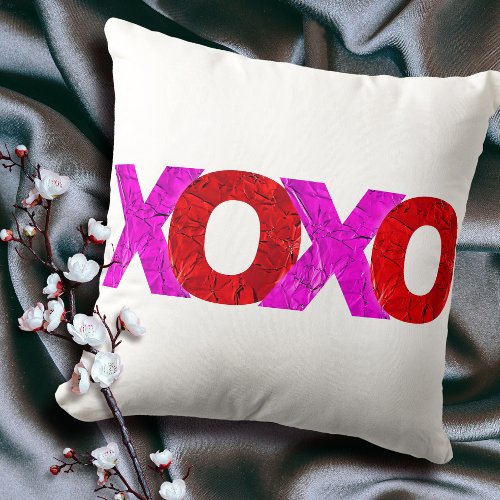 Bold Red Pink XOXO Graphic Valentines Day Modern Throw Pillow