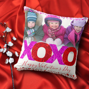 Bold Red Pink XOXO Valentine’s Day Photo Modern Throw Pillow