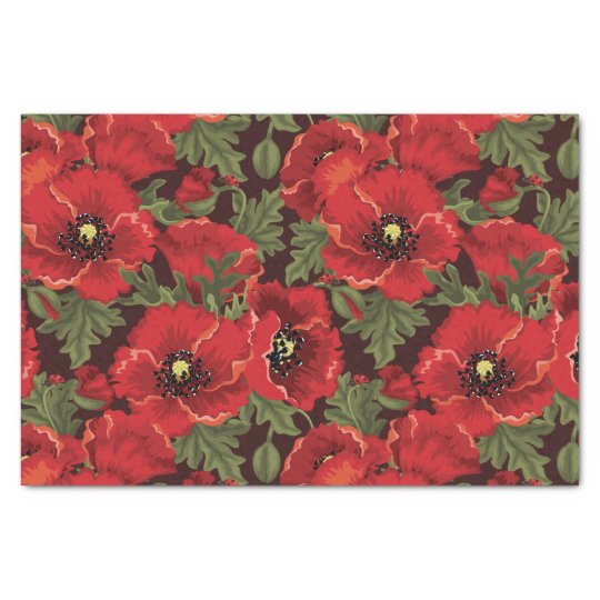 BOLD Red Poppies and Ladybug Modern Floral Pattern Tissue Paper