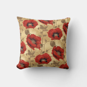 Bold Red Poppy Chiyogami Throw Pillow