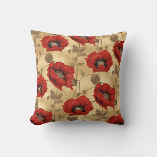 Bold Red Poppy Chiyogami Throw Pillow