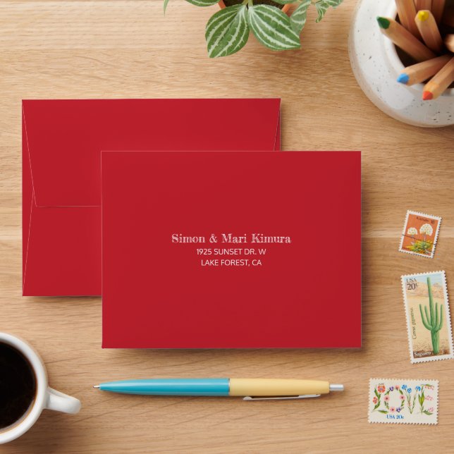 Bold Red, Pre-addressed Wedding RSVP Envelope (Desk)