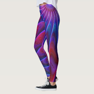 Bold Red Purple Blue Colored Fractal Lines Leggings
