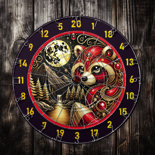 Bold Red Raccoon Illuminates Rustic Charm Dart Board
