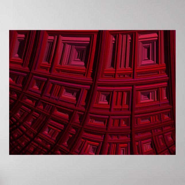 Bold Red Rectangle Geometric Fractal Pattern Poster (Front)