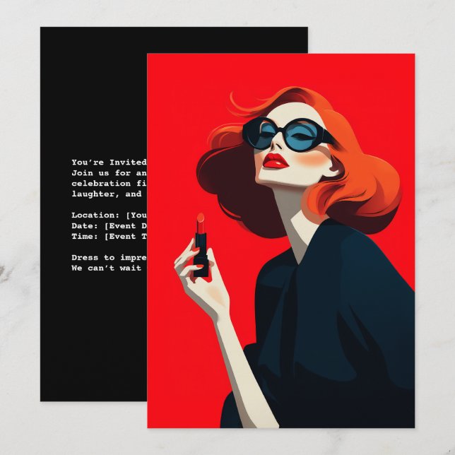 Bold Red Retro Glamour Invitation (Front/Back)
