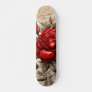 Bold Red  Rose Decoupage Inspired Collage Skateboard