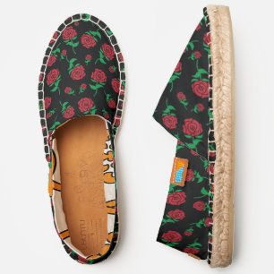 Bold Red Roses Black Floral Vibe Espadrilles
