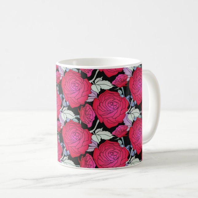 Bold Red Roses Floral Elegance Coffee Mug (Front Right)