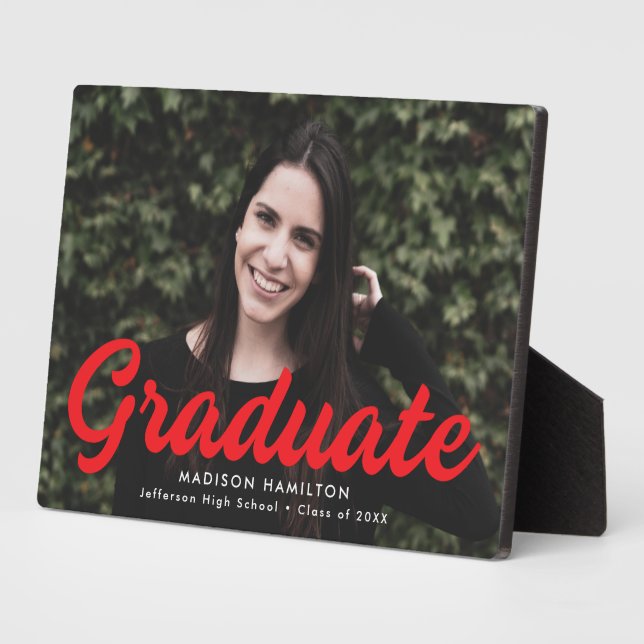 Bold Red Script Graduation Photo Plaque (Side)