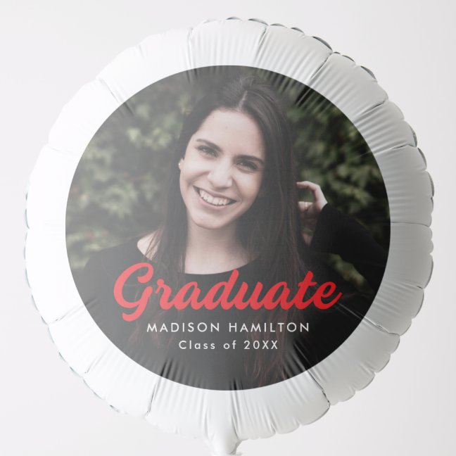 Bold Red Script Personalized Photo Graduation Balloon