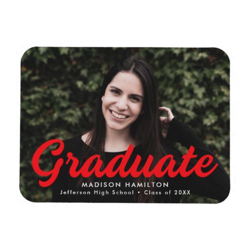 Bold Red Script Photo Graduation Announcement Magnet