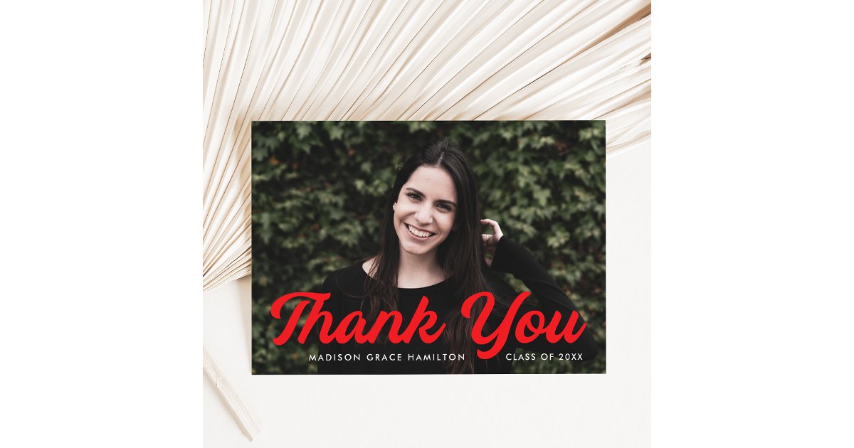 Bold Red Script Photo Graduation Thank You Card | Zazzle