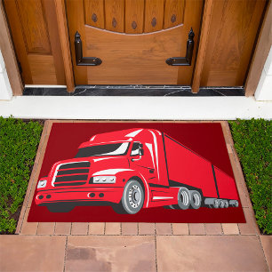 Bold Red Semi-Truck Big Rig Trucker  Doormat