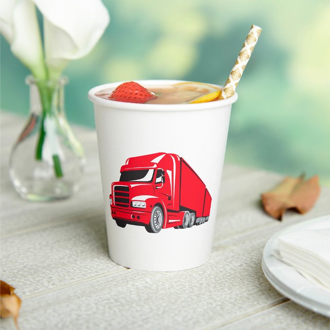Bold Red Semi-Truck Big Rig Trucker  Paper Cups (Creator Uploaded)