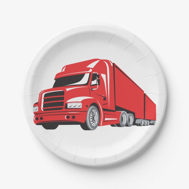 Bold Red Semi-Truck Big Rig Trucker  Paper Plates (Front)
