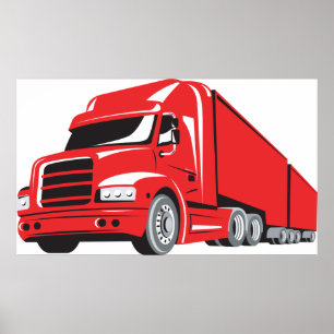 Bold Red Semi-Truck Big Rig Trucker Poster