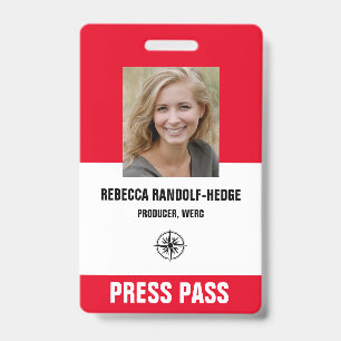 BOLD RED SPECIAL EVENT PRESS PASS - Photo I.D. Badge
