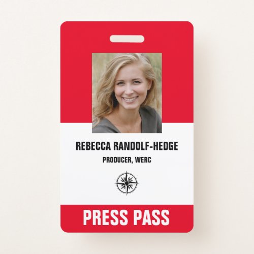 BOLD RED SPECIAL EVENT PRESS PASS _ Photo ID Badge