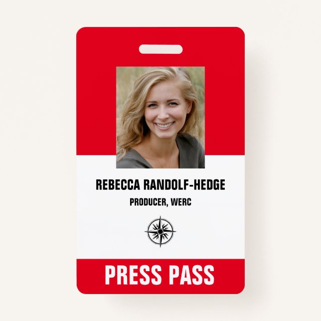 BOLD RED SPECIAL EVENT PRESS PASS - Photo I.D. Badge (Front)