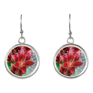 Bold Red Stargazer Lily Nature Earrings
