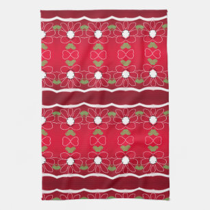 Bold Red Tea-Towel With a Floral Design Towel