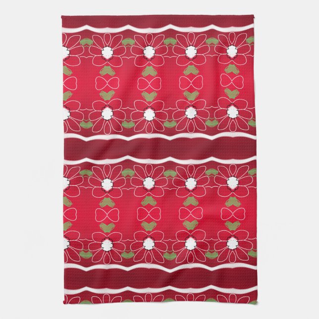 Bold Red Tea-Towel With a Floral Design Towel (Vertical)