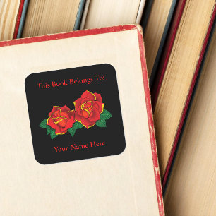 Bold Red Traditional Roses Tattoo Black Bookplate
