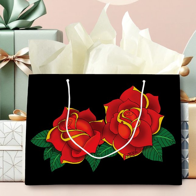 Bold Red Traditional Roses Tattoo Black Large Gift Bag (Creator Uploaded)