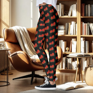 Bold Red Traditional Roses Tattoo Black Leggings