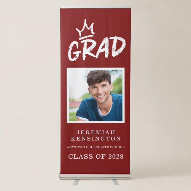 Bold Red Trendy Graduation Photo Retractable Banner (Front)