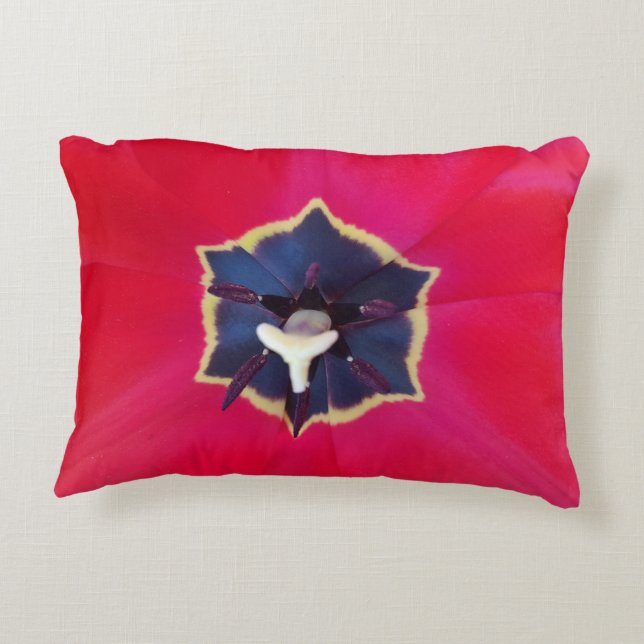 Bold Red Tulip Flower Macro Nature Photography Accent Pillow (Back)