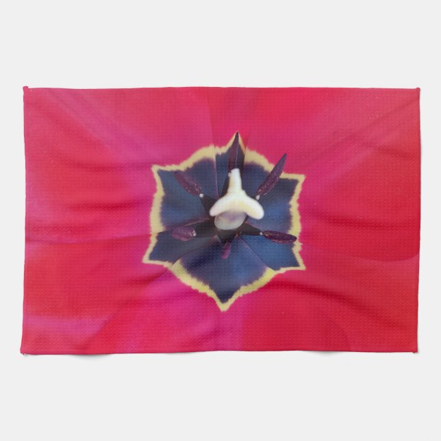 Bold Red Tulip Flower Macro Nature Photography Kitchen Towel (Horizontal)