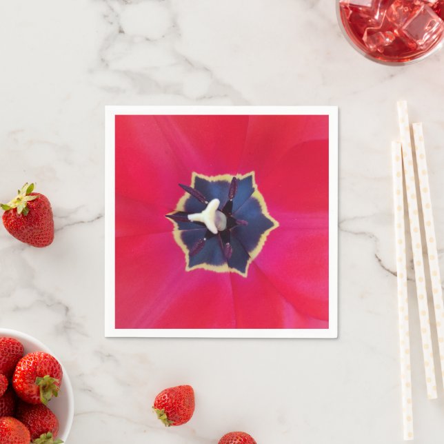 Bold Red Tulip Flower Macro Nature Photography Napkins (Insitu)